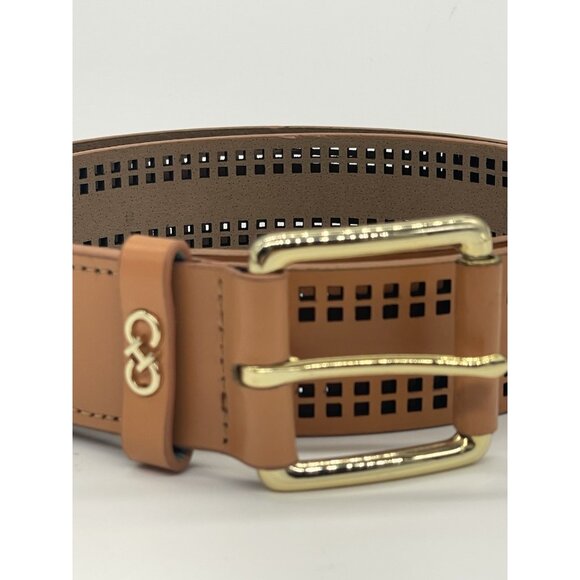 Cole Haan Perforated Leather Belt Tan Brown Size 36 Career Party Casual NEW - Picture 2 of 4